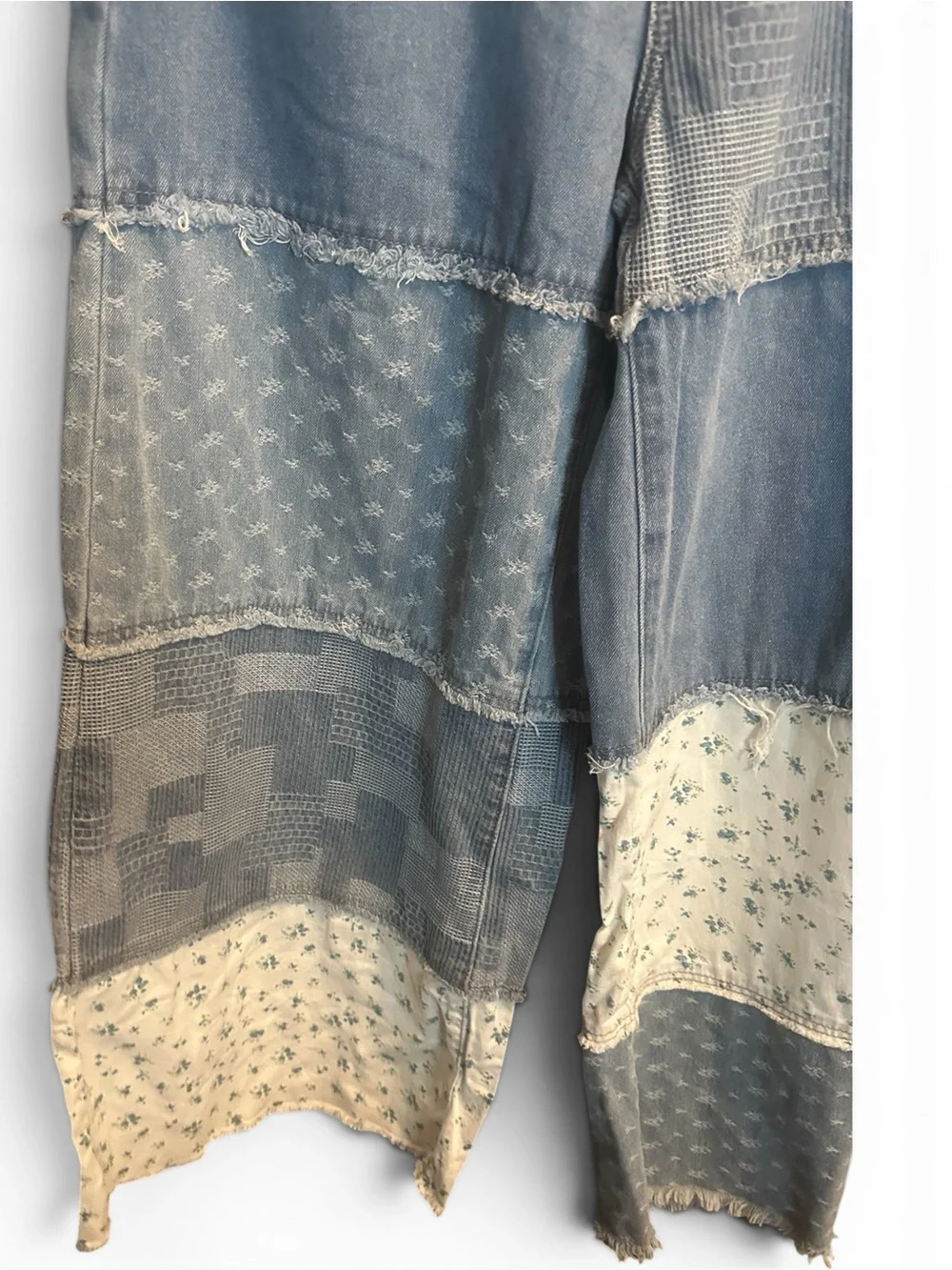 BellanBlue Patchwork Wide Leg Jeans in Light Blue and Cream Lg